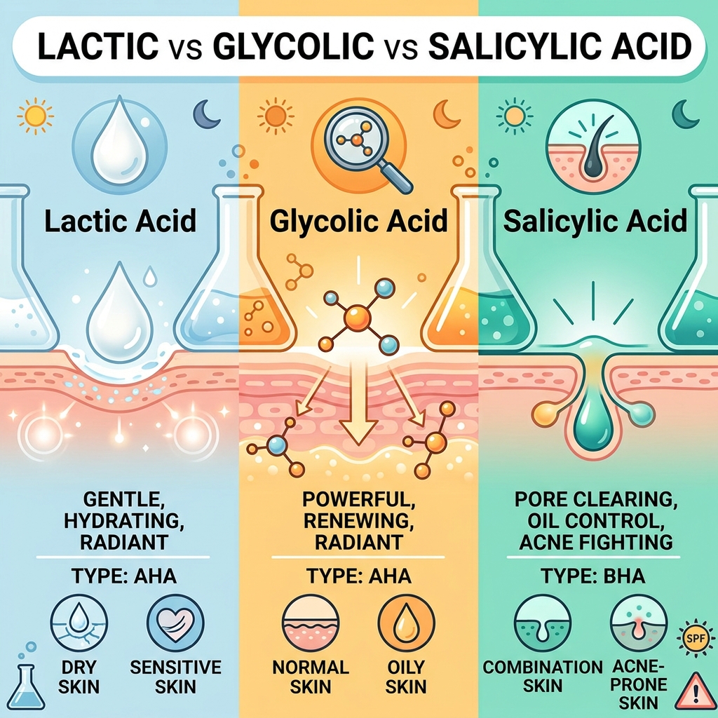 Exfoliating Acids 101: Glycolic vs Lactic Acid vs Salicylic Acid Comparison