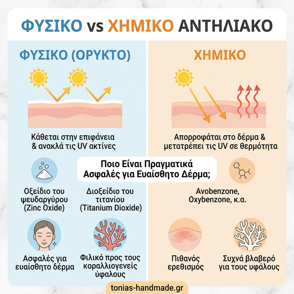 Φυσικό vs Χημικό Αντηλιακό - Ποιο είναι ασφαλές για ευαίσθητο δέρμα
