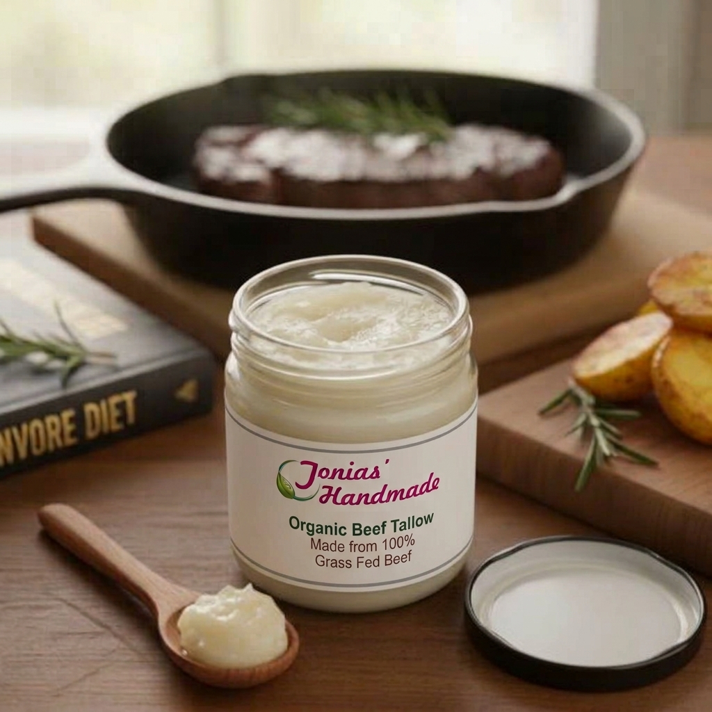 Organic Grass-Fed Beef Tallow jar – pure rendered fat for cooking and skincare